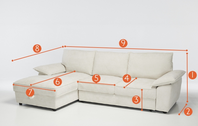 Como Left Hand Corner Chaise Sofa Bed With Storage - measurements