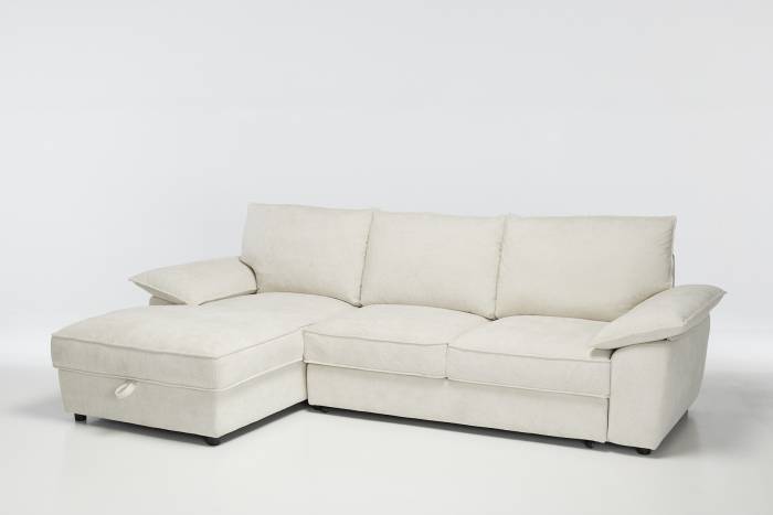 Como - Left Hand Corner Chaise Sofa Bed With Storage, Basket Weave Cream Linen