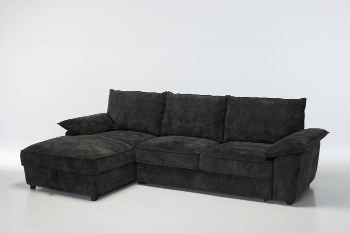 Como - Left Hand Corner Chaise Sofa Bed With Storage, Basket Weave Dark Grey Linen