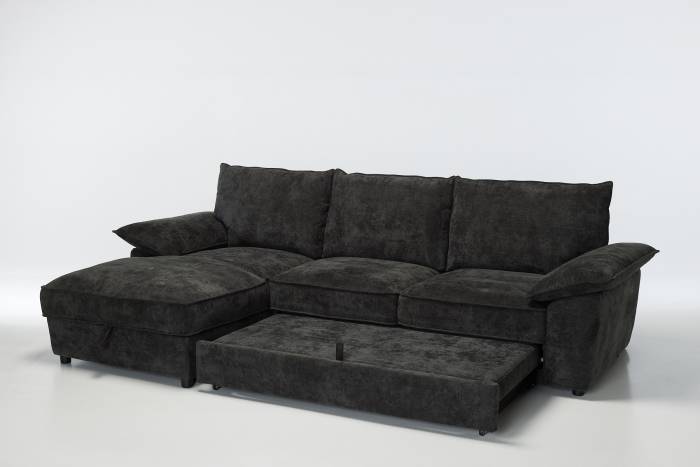 Como - Left Hand Corner Chaise Sofa Bed With Storage, Basket Weave Dark Grey Linen