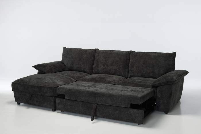 Como - Left Hand Corner Chaise Sofa Bed With Storage, Basket Weave Dark Grey Linen