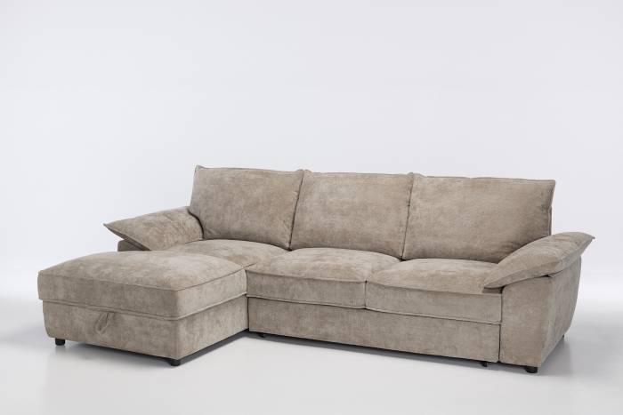 Como - Left Hand Corner Chaise Sofa Bed With Storage, Basket Weave Latte Linen