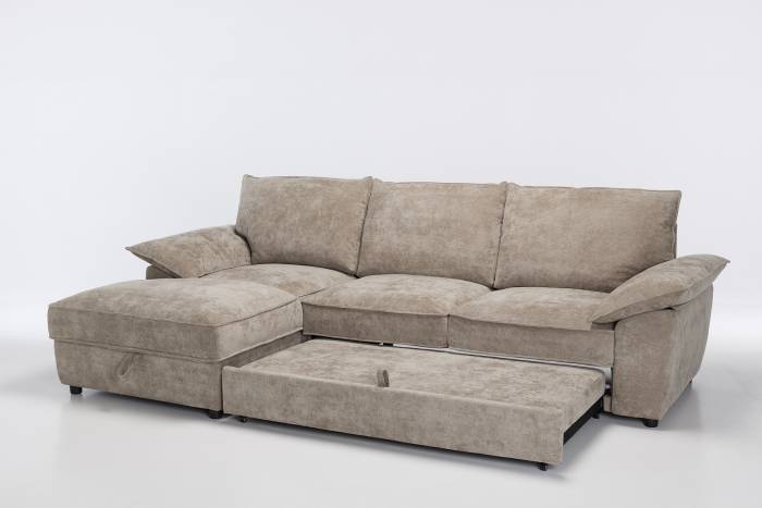 Como - Left Hand Corner Chaise Sofa Bed With Storage, Basket Weave Latte Linen