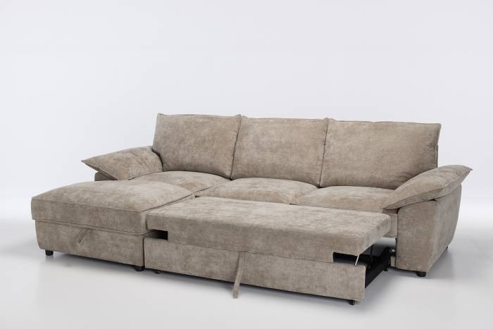 Como - Left Hand Corner Chaise Sofa Bed With Storage, Basket Weave Latte Linen