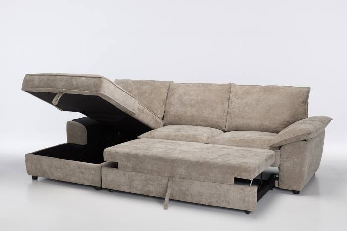 Como - Left Hand Corner Chaise Sofa Bed With Storage, Basket Weave Latte Linen