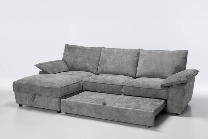 Como - Left Hand Corner Chaise Sofa Bed With Storage, Basket Weave Light Grey Linen