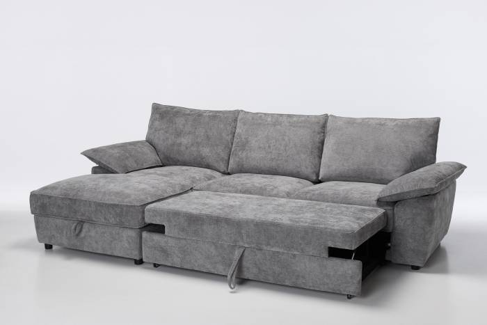 Como - Left Hand Corner Chaise Sofa Bed With Storage, Basket Weave Light Grey Linen