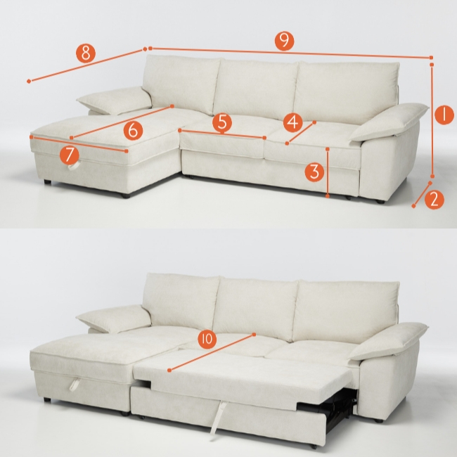 Como Left Hand Corner Chaise Sofa Bed With Storage measurements