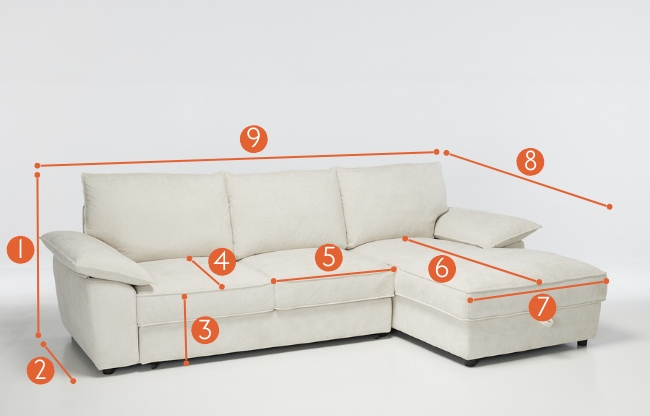 Como Right Hand Corner Chaise Sofa Bed With Storage - measurements