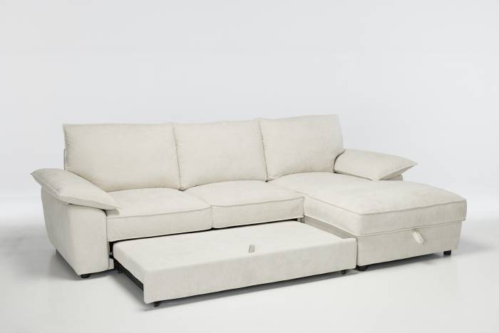 Como - Right Hand Corner Chaise Sofa Bed With Storage, Basket Weave Cream Linen