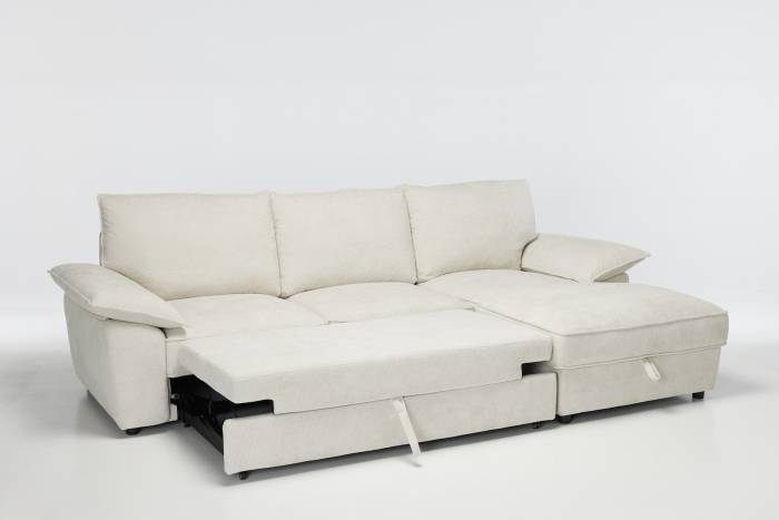 Como - Right Hand Corner Chaise Sofa Bed With Storage, Basket Weave Cream Linen