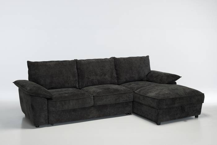 Como - Left Hand Corner Chaise Sofa Bed With Storage, Basket Weave Dark Grey Linen