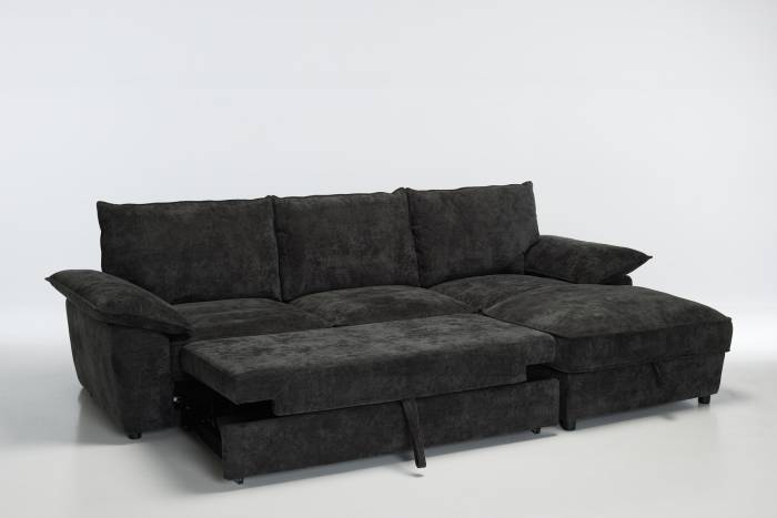 Como - Right Hand Corner Chaise Sofa Bed With Storage, Basket Weave Dark Grey Linen