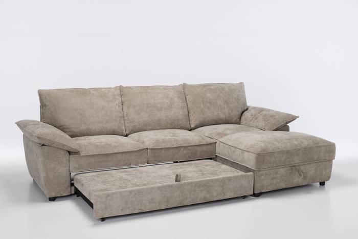 Como - Right Hand Corner Chaise Sofa Bed With Storage, Basket Weave Latte Linen