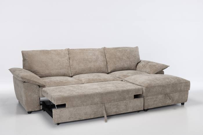 Como - Right Hand Corner Chaise Sofa Bed With Storage, Basket Weave Latte Linen