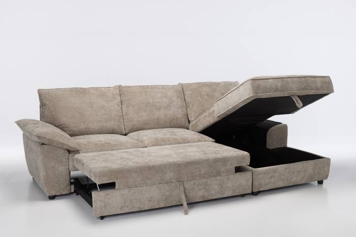 Como - Right Hand Corner Chaise Sofa Bed With Storage, Basket Weave Latte Linen