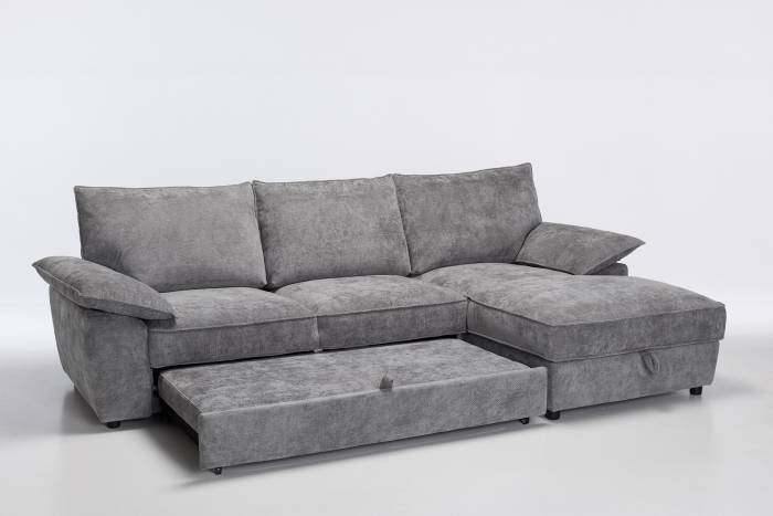 Como - Right Hand Corner Chaise Sofa Bed With Storage, Basket Weave Light Grey Linen