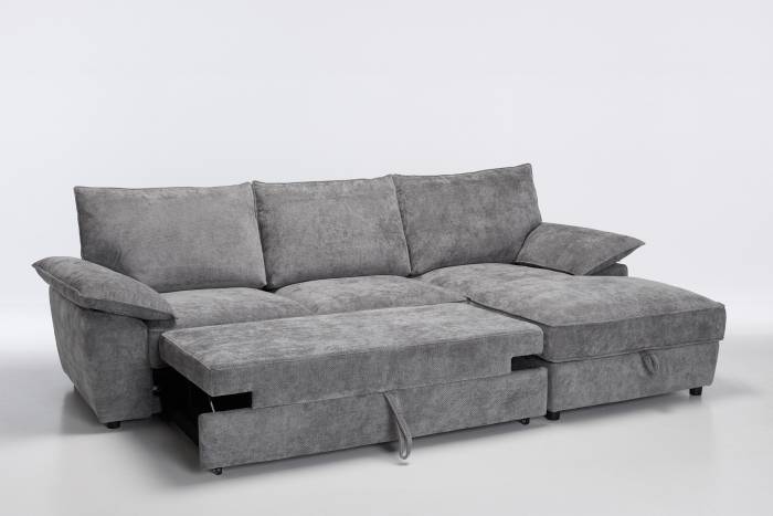 Como - Right Hand Corner Chaise Sofa Bed With Storage, Basket Weave Light Grey Linen