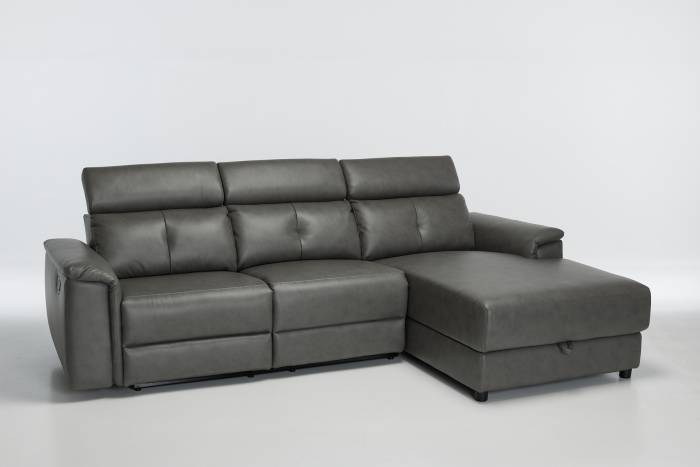 Croft - Right Hand Chaise Reclining Corner Sofa With Storage, Slate Grey Leather Air