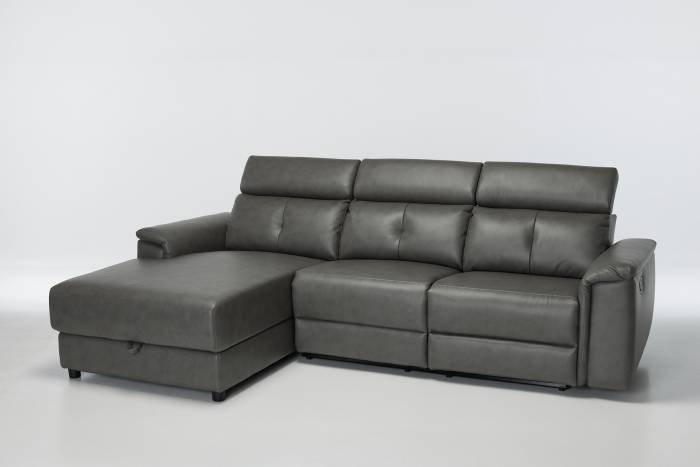 Croft - Left Hand Chaise Reclining Corner Sofa With Storage, Slate Grey Leather Air