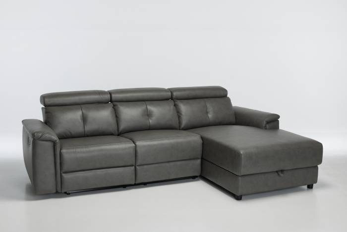 Croft - Right Hand Chaise Reclining Corner Sofa With Storage, Slate Grey Leather Air