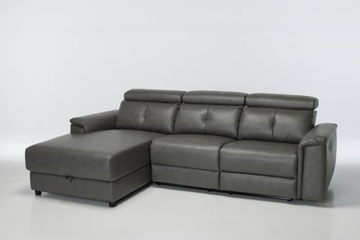 Croft - Left Hand Chaise Reclining Corner Sofa With Storage, Slate Grey Leather Air