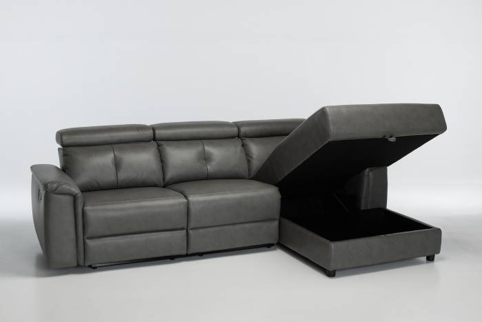 Croft - Right Hand Chaise Reclining Corner Sofa With Storage, Slate Grey Leather Air