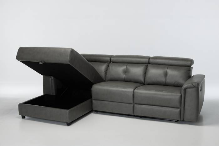 Croft - Left Hand Chaise Reclining Corner Sofa With Storage, Slate Grey Leather Air