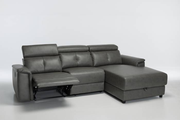 Croft - Right Hand Chaise Reclining Corner Sofa With Storage, Slate Grey Leather Air