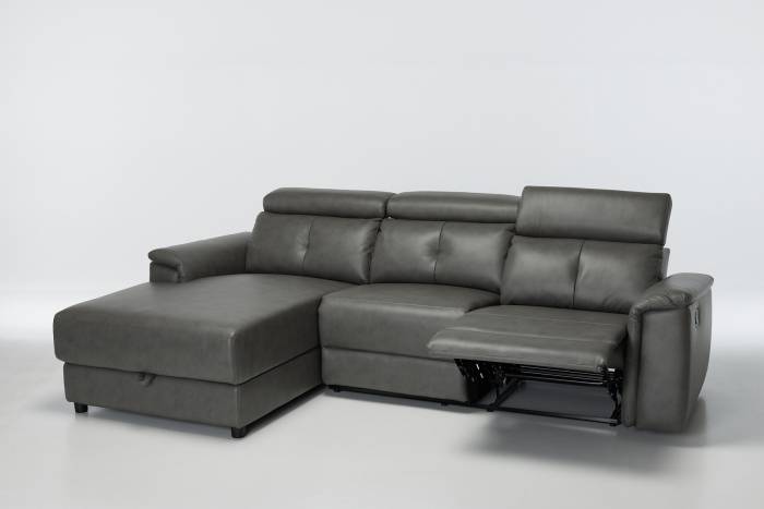 Croft - Left Hand Chaise Reclining Corner Sofa With Storage, Slate Grey Leather Air