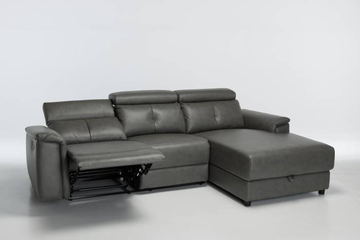 Croft - Right Hand Chaise Reclining Corner Sofa With Storage, Slate Grey Leather Air