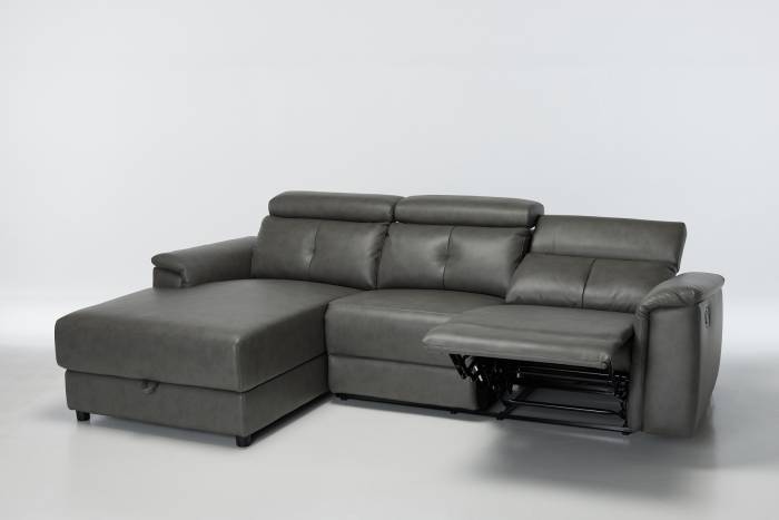 Croft - Left Hand Chaise Reclining Corner Sofa With Storage, Slate Grey Leather Air