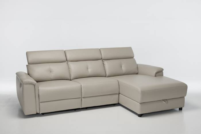 Croft - Right Hand Chaise Reclining Corner Sofa With Storage, Putty Leather Air