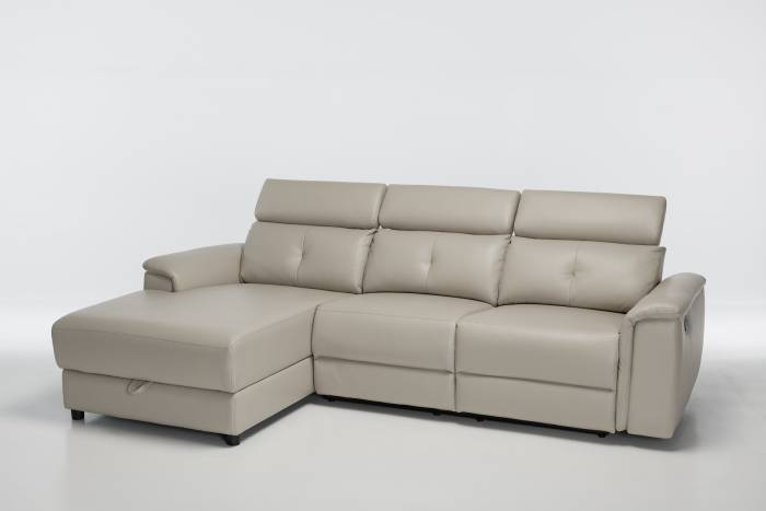 Croft - Left Hand Chaise Reclining Corner Sofa With Storage, Putty Leather Air