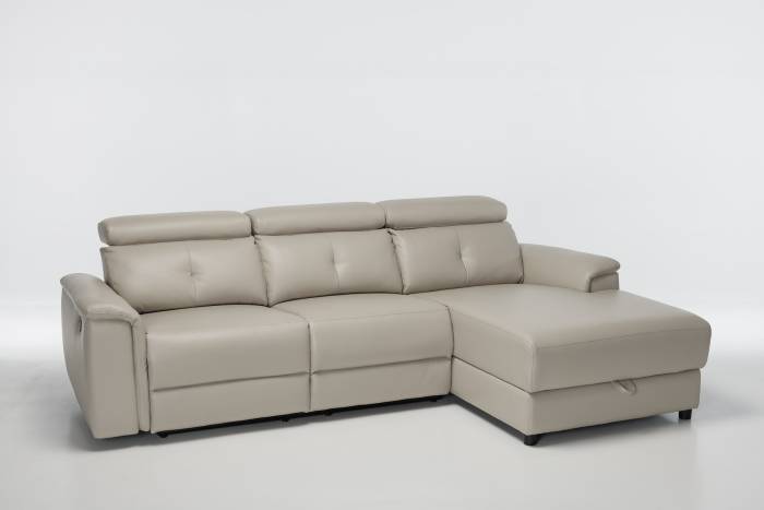 Croft - Right Hand Chaise Reclining Corner Sofa With Storage, Putty Leather Air