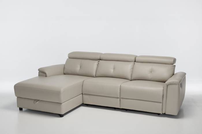 Croft - Left Hand Chaise Reclining Corner Sofa With Storage, Putty Leather Air