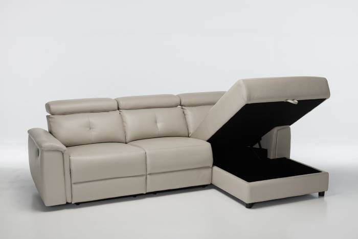 Croft - Right Hand Chaise Reclining Corner Sofa With Storage, Putty Leather Air