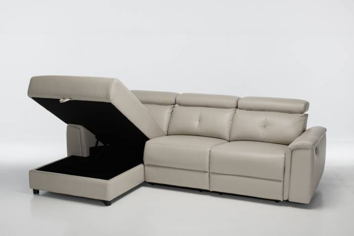 Croft - Left Hand Chaise Reclining Corner Sofa With Storage, Putty Leather Air