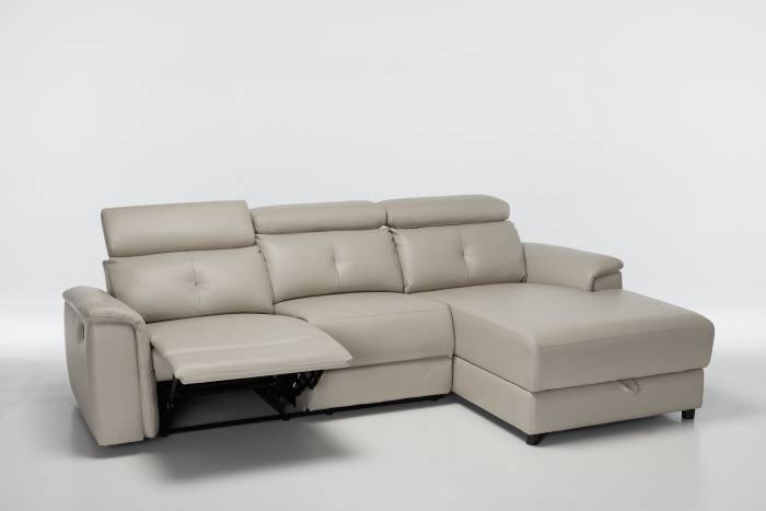 Croft - Right Hand Chaise Reclining Corner Sofa With Storage, Putty Leather Air