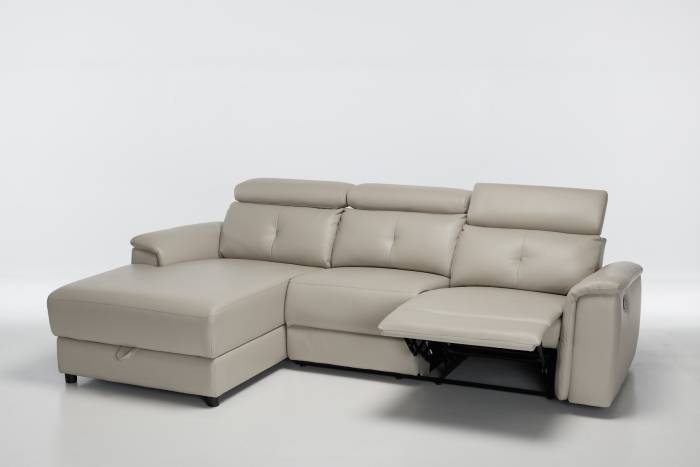 Croft - Left Hand Chaise Reclining Corner Sofa With Storage, Putty Leather Air