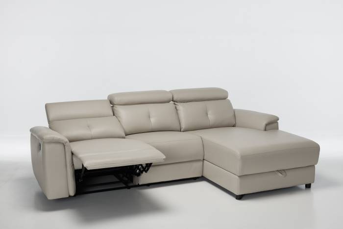 Croft - Right Hand Chaise Reclining Corner Sofa With Storage, Putty Leather Air