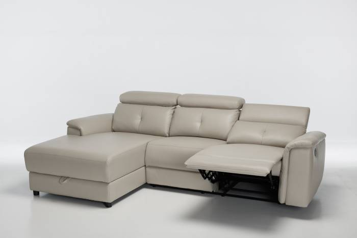 Croft - Left Hand Chaise Reclining Corner Sofa With Storage, Putty Leather Air