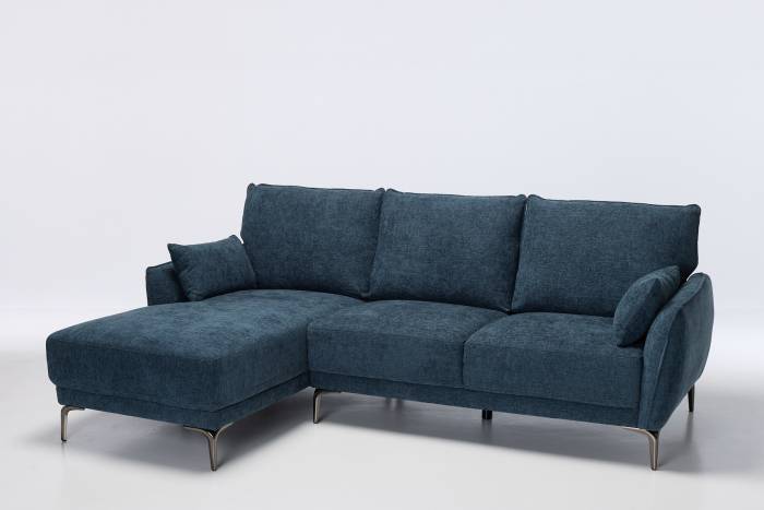 Fabio - Modern Left Hand Facing Corner Chaise Sofa, Blue Weave