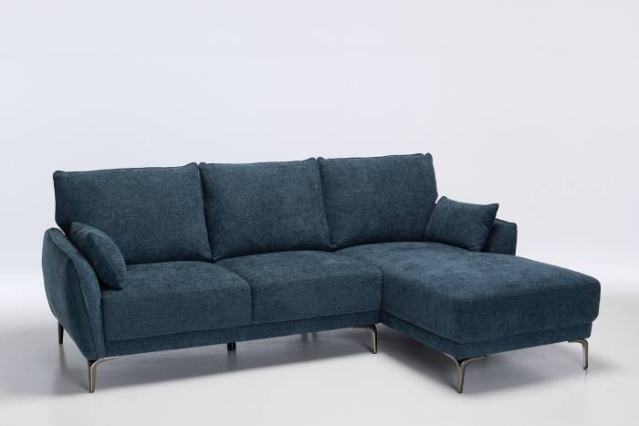 Fabio - Modern Right Hand Facing Corner Chaise Sofa, Blue Weave