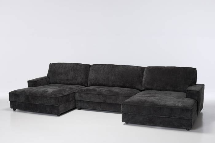 Lucia - Modern U Shape Sofa Bed, Dark Grey Basket Weave Linen