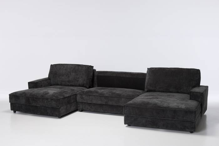 Lucia - Modern U Shape Sofa Bed, Dark Grey Basket Weave Linen