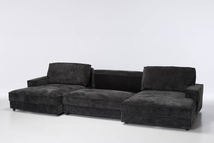 Lucia - Modern U Shape Sofa Bed, Dark Grey Basket Weave Linen