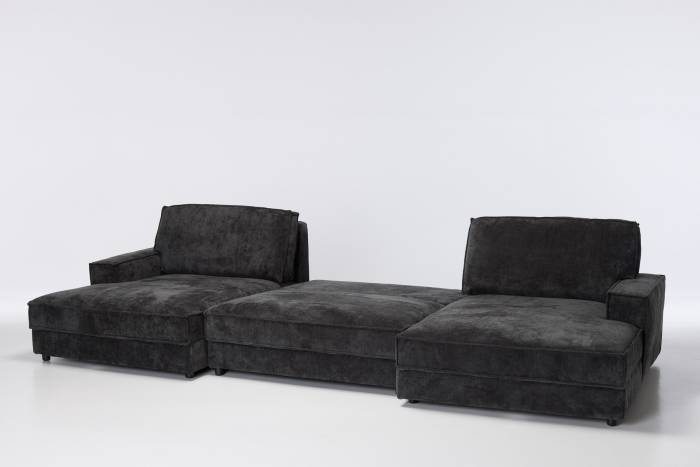 Lucia - Modern U Shape Sofa Bed, Dark Grey Basket Weave Linen