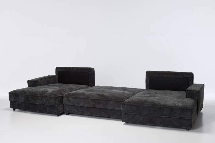 Lucia - Modern U Shape Sofa Bed, Dark Grey Basket Weave Linen