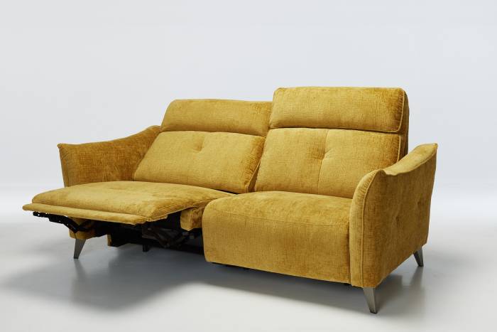 Marco - Modern 3 Seater Electric Recliner Sofa, Premium Shimmer Yellow Linen